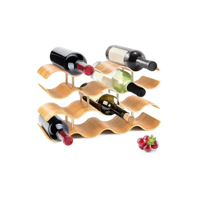 SereneLife 4-Tier Modular Wine Storage Rack, Bamboo, Holds 14 Bottles,