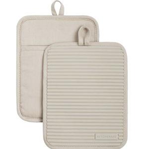 KitchenAid Ribbed Soft Silicone Pot Holder 2-Pack Set, Milkshake Tan, 7"x9"