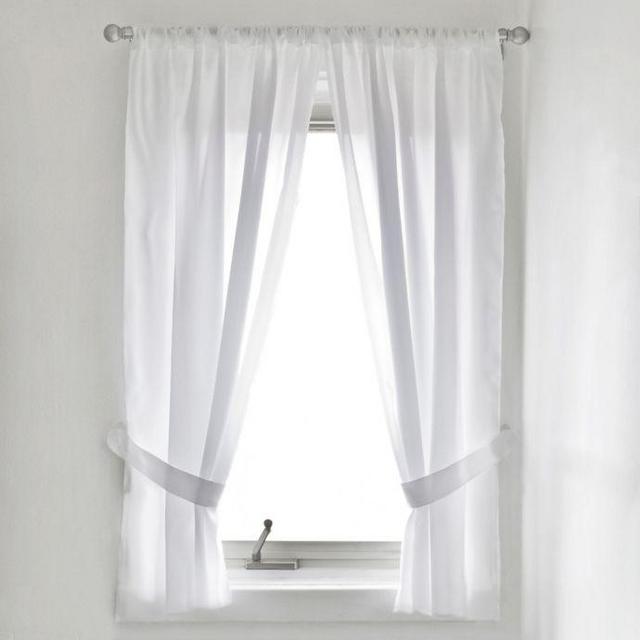 Fabric Bath Window Curtain Panel Pair in White