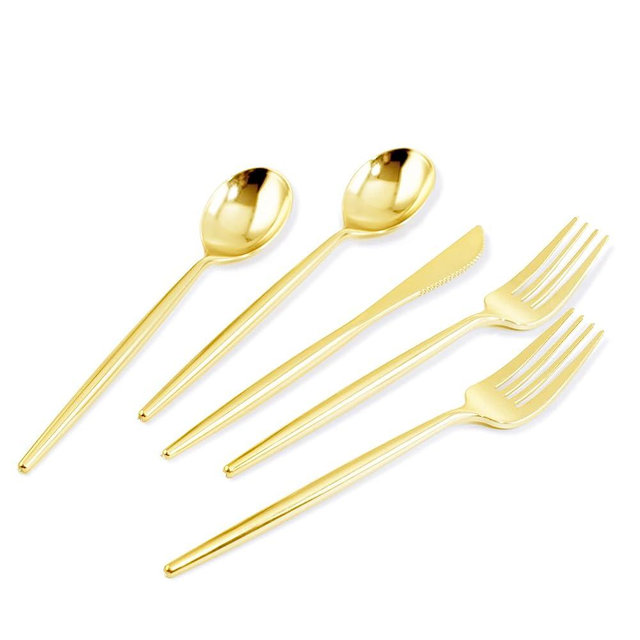 SUT 150PCS Gold Plastic Silverware, Gold Plastic Cutlery, Gold Utensils Heavy Duty, Disposable Flatware Includes 50 Gold Forks, 50 Gold Spoons, 50 Gold Knives for Party, Birthday, Wedding
