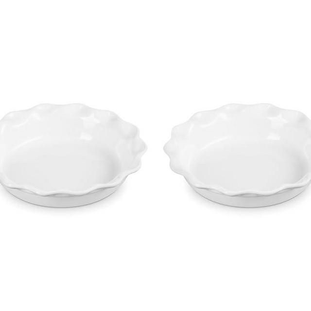 Le Creuset Stoneware Set of 2 Heritage Fluted Pie Dish, 9", White