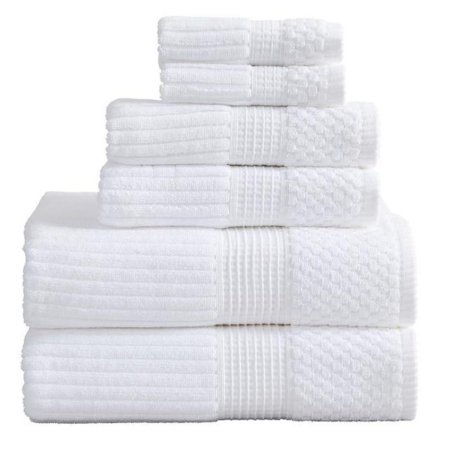 Springtree Home 100% Cotton Towel Set 6 Piece Set | Super Soft & Absorbent Quick-Dry 2 Bath Towels 2 Hand Towels & 2 Washcloths |Textured and Durable Cotton | Krista Collection (Bright White)