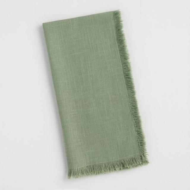 Dusty Green Cotton Slub Napkins with Fringe Set of 4