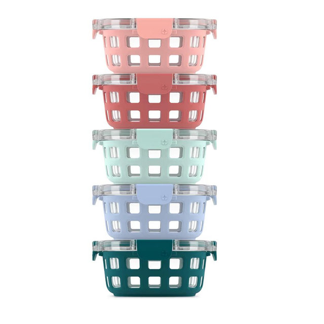 Ello Duraglass 3.4 Cup Round Meal Prep Sets 10Pc, 5 Pack Set- Glass Food Storage Container with Silicone Sleeve and Airtight BPA-Free Plastic Lids, Dishwasher, Microwave, and Freezer Safe, Melon