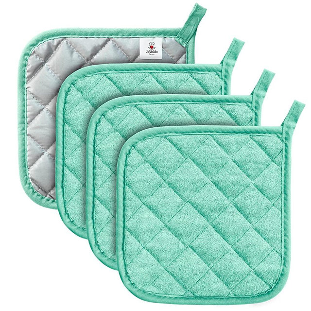 Joyhalo 4 Pack Pot Holders for Kitchen Heat Resistant Pot Holders Sets Oven Hot Pads Terry Cloth Pot Holders for Cooking Baking, Aqua