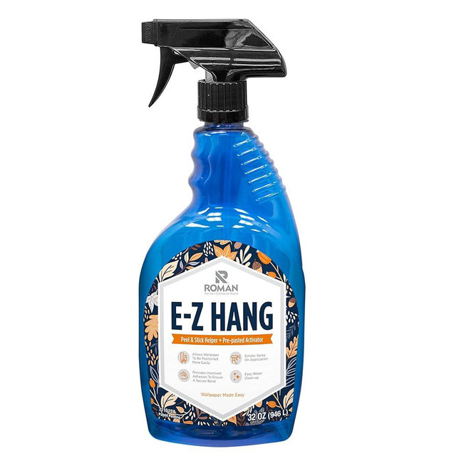 Roman’s E-Z Hang Peel & Stick Wallpaper Helper + Pre-Pasted Activator, Clear, Non-Staining, 32 Fluid Ounces