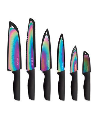 Rainbow Black 12-Pc. Knife Set with Matching Blade Guards, Titanium