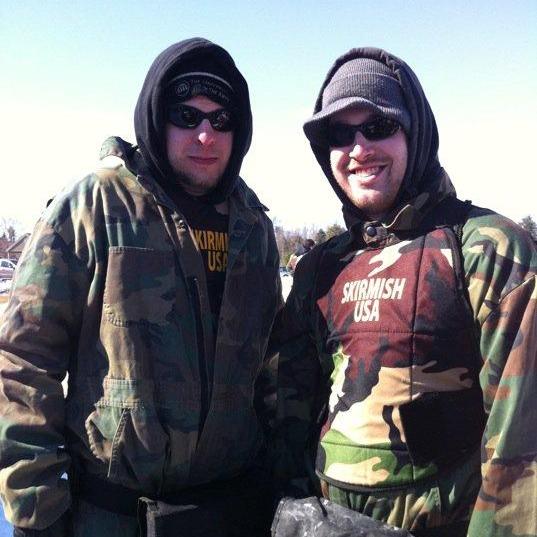 Paintballing ... just before we started shooting each other ... in the snow (it was cold)