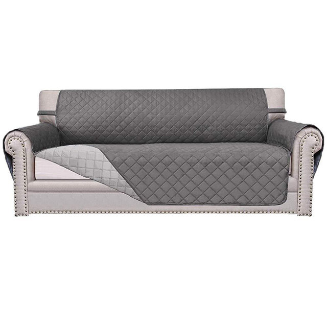 Easy-Going Sofa Slipcover Reversible Sofa Cover Furniture Protector Anti-Slip Foams Couch Cover Water Resistant Elastic Straps Pets Kids Children Dog Cat(Sofa, Gray/Light Gray)