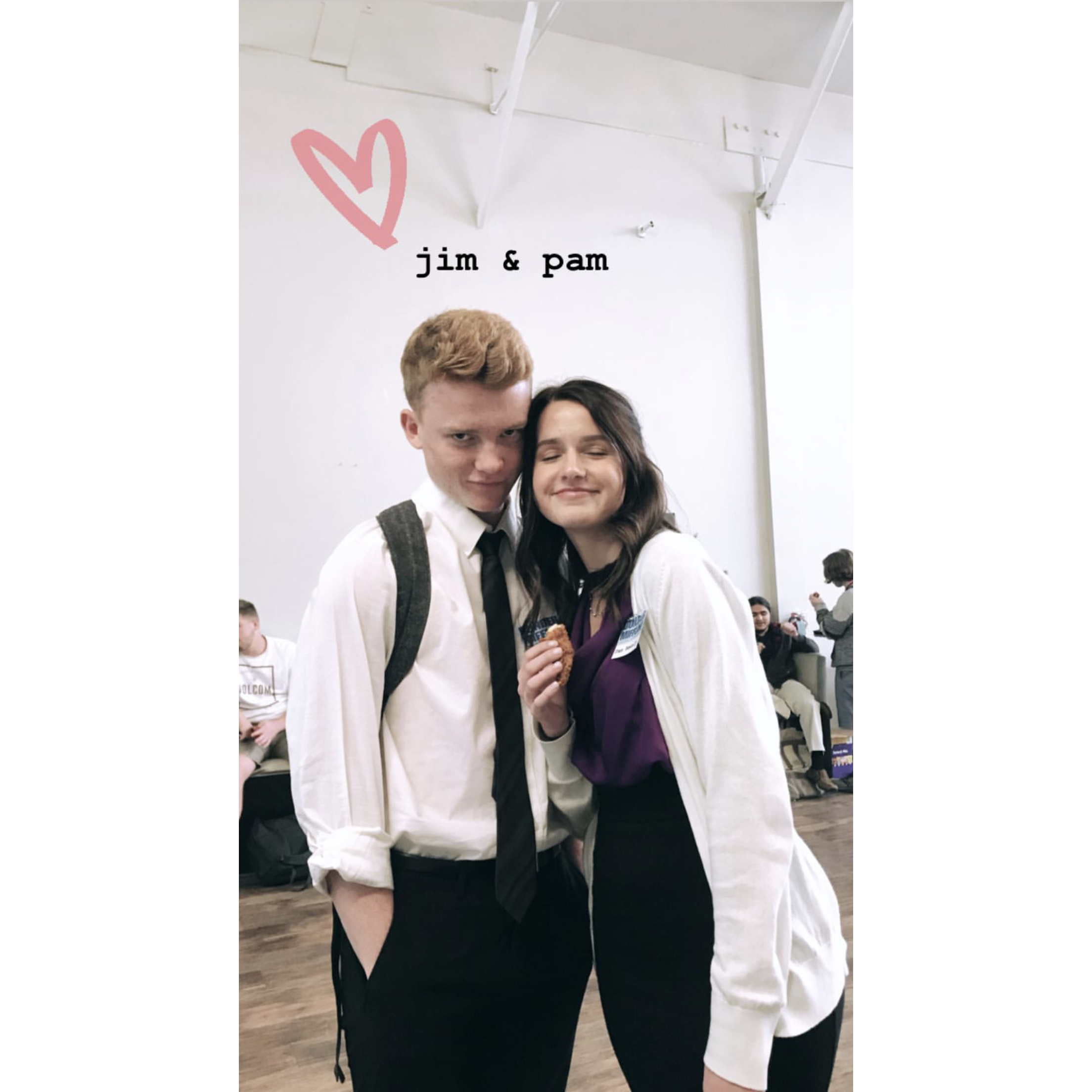 Dressed as Jim and Pam (the best and worst characters from The Office) for spirit week!