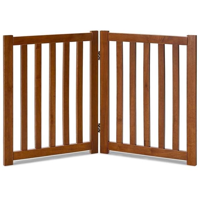 LZRS 2-Panel Freestanding Adjustable Wooden Dog Gate – Sturdy, Foldable Natural Solid Hardwood Pet Barrier with Stylish Design for Small Dogs and Narrow Spaces, Oak