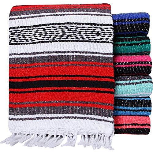 El Paso Designs Mexican Yoga Blanket Colorful 51in x 74in Studio Mexican Falsa Blanket Ideal for Yoga, Camping, Picnic, Beach Blanket, Bedding, Home Decor Soft Woven (Random Color)