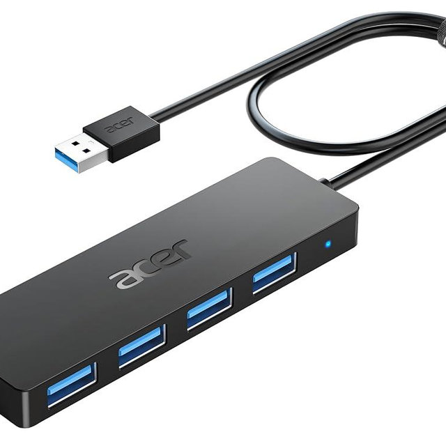 Acer USB Hub 4 Ports, Multiple USB 3.0 Hub, USBA Splitter for Laptop with Type C Power Port, Extender for A Port Laptop, PC, Desktop and More (2ft)