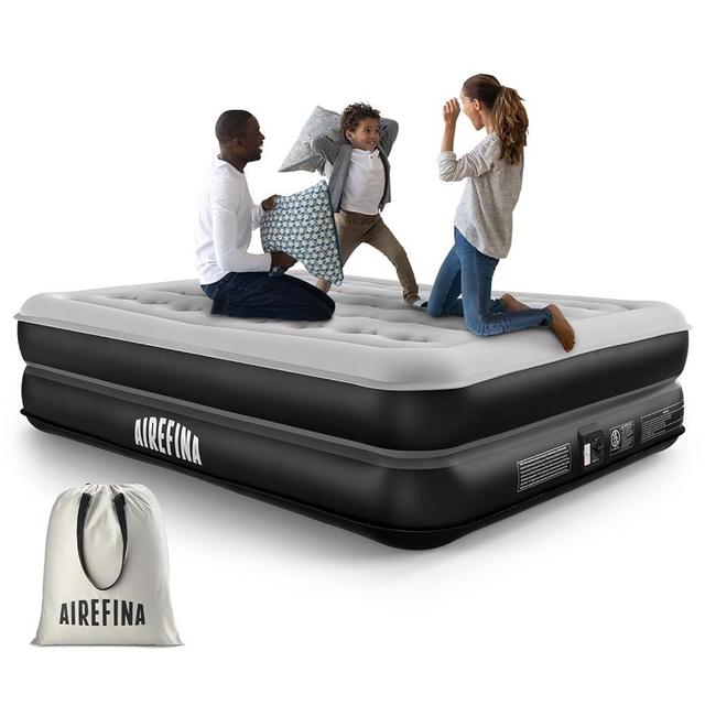 Airefina 16" Air Mattress Queen Size, Ultra Stable Inflatable Mattress with Built-in Pump, Fast Inflation/Deflation, Double Flocked Surface Blow Up Mattress for Camping, Guests & Home 80x60x16in