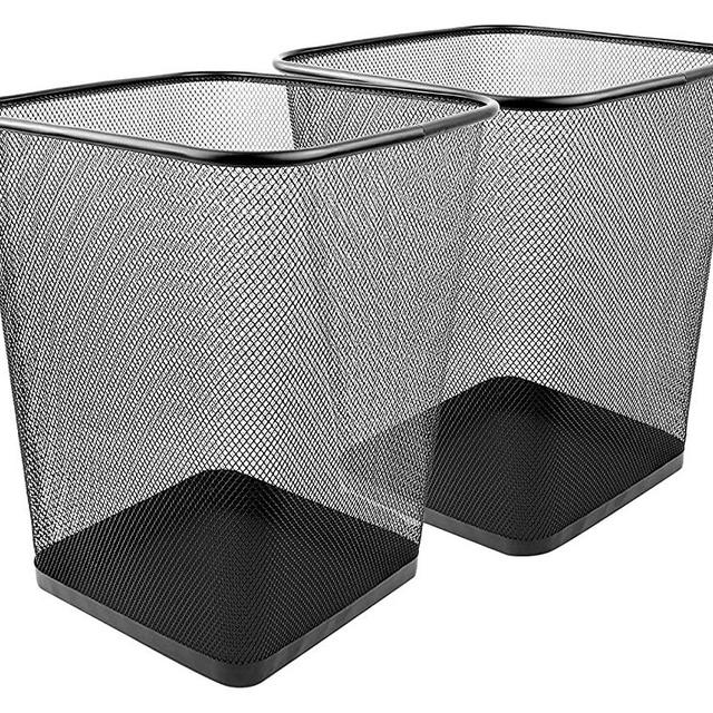 Greenco, Black Mesh Trash Can Wastebaskets, Square, 6 Gallon, 2 Pack