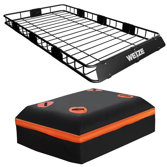 WEIZE Heavy Duty 64"x 39" Roof Rack, Rooftop Cargo Carrier Basket with Waterproof Bag, Tie Down Strap & Net, Car Top Luggage Holder for SUV, 200lb Capacity, Steel Construction