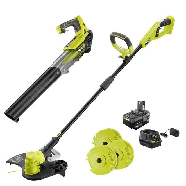 ONE+ 18-Volt Cordless String Trimmer/Edger and Blower with Extra 3-Pack of Spools Combo Kit, 4.0 Ah Battery/Charger