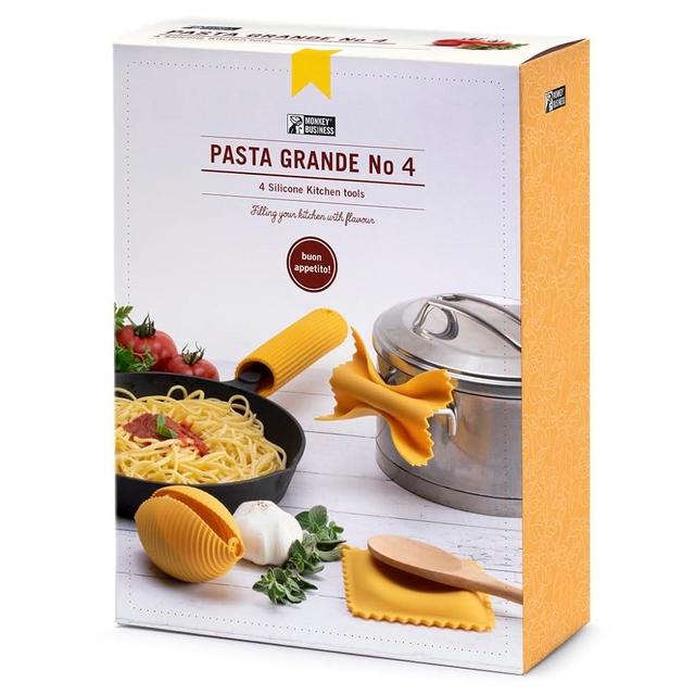 Monkey Business Silicone Kitchen Tools in Gift Box/ 4 Big Pasta shaped kitchen gadgets/Farfalloni Pot Grips, Ravioli Spoon Rest, Conchiglie Lemon Squeezer and Penne Pan Grip/Pasta Grande No. 4