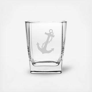 Tilted Anchor Double Old Fashioned Glass, Set of 4