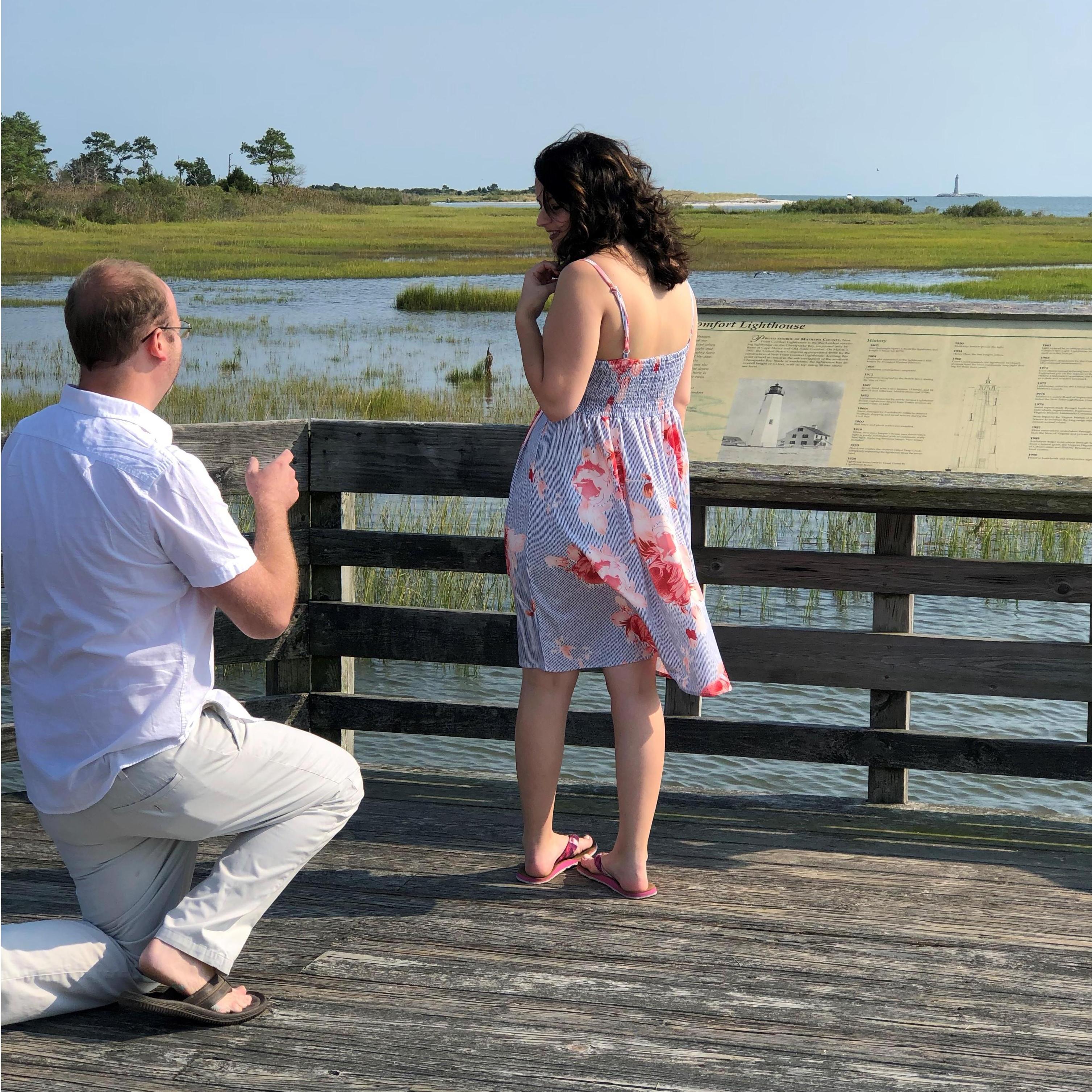 The proposal at New Point Comfort Lighthouse in Mathews, VA