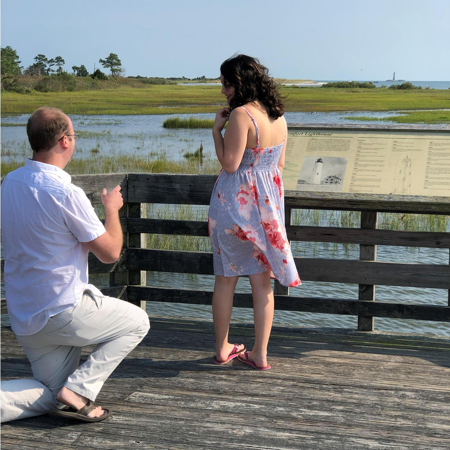 The proposal at New Point Comfort Lighthouse in Mathews, VA