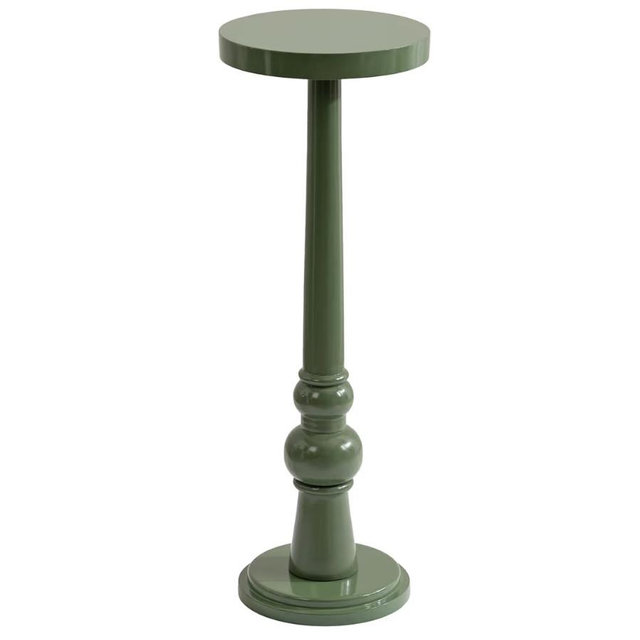 Kate and Laurel Wegner Transitional Wooden Round Drink Table, 8 x 8 x 23, Gloss Green, Modern Durable Pedestal Table for Use as Indoor Plant Stand, or Decorative Living Room Decor Accent