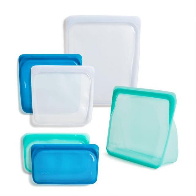 Stasher Silicone Reusable Storage Bag, Bundle 6-Pack (Ocean) | Food Meal Prep Storage Container | Lunch, Travel, Makeup, Gym Bag | Freezer, Oven, Microwave, Dishwasher Safe, Leakproof