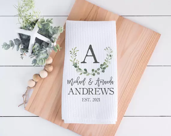 Custom Waffle Weave Dish Towel | Personalized Kitchen Towel | Housewarming Gift | Wedding Gift