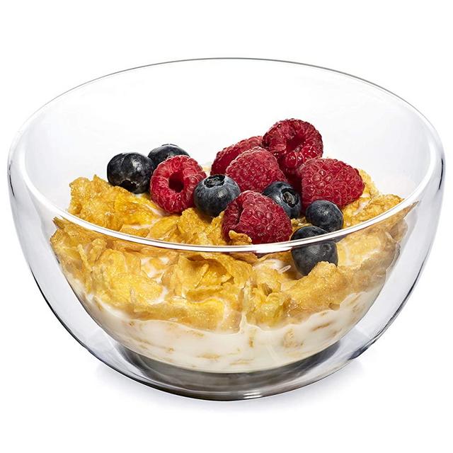 Dragon Glassware Cereal and Soup Bowls, Insulating Double-Walled Glass Keeps Food Hot & Cold and Safe-To-Touch, 23-Ounce, Set of 4