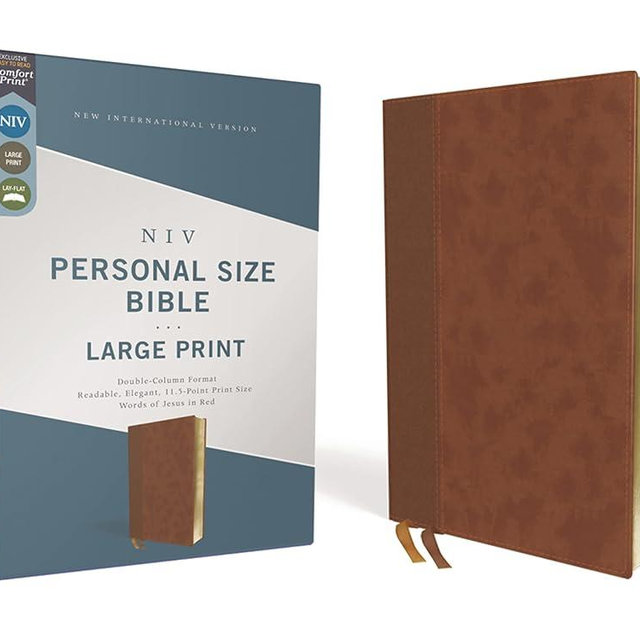 NIV, Personal Size Bible, Large Print, Leathersoft, Brown, Red Letter, Comfort Print