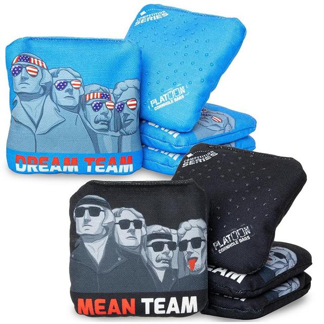 Play Platoon Competition Series Cornhole Bags Set of 8 Regulation Professional Weight Double Sided Slick and Stick with Rubber Sticky Dot Slow Side for Pro Corn Hole Bean Bag Toss Game-Designed in USA