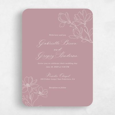 Pink Rounded Wedding Invitation - Magnolia Portrait