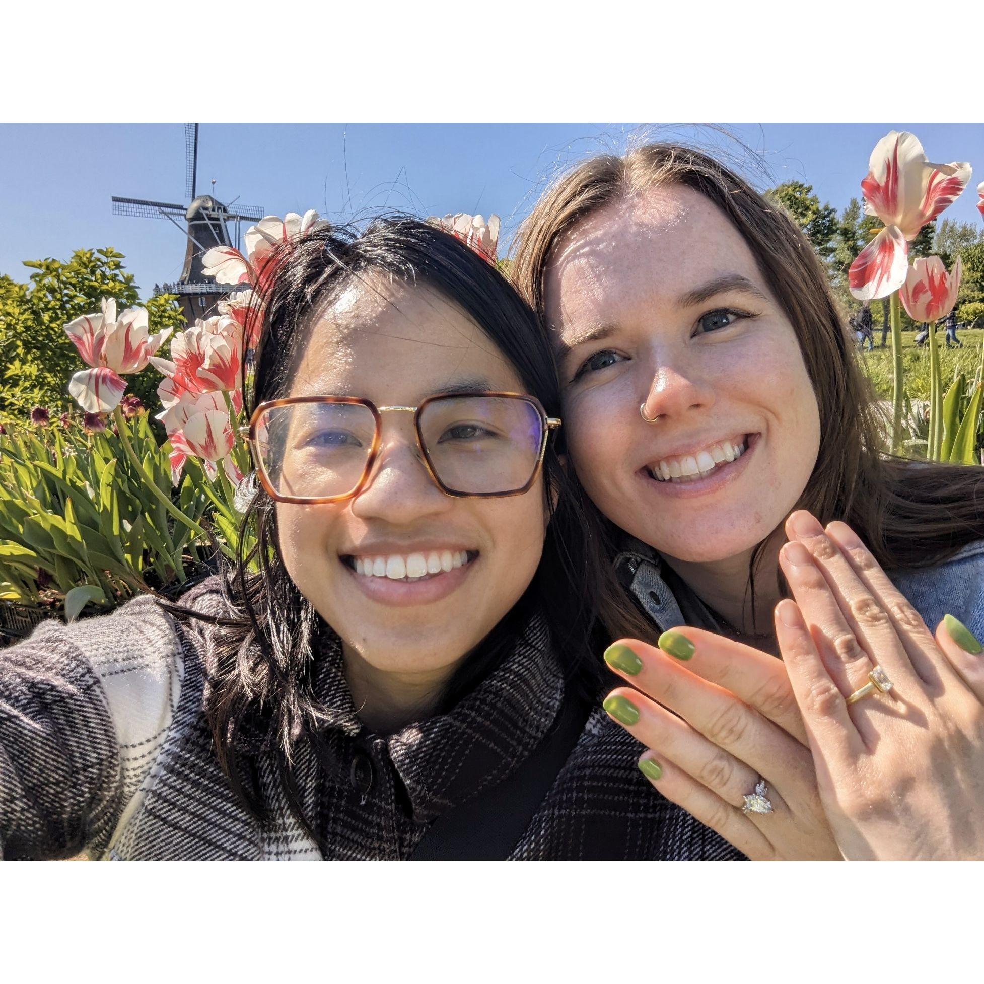 The day that we both proposed in Holland, Michigan during the Tulip Time Festival. May, 2024.