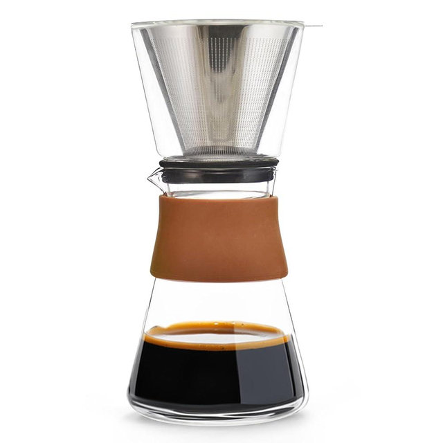 GROSCHE Amsterdam Glass Pour Over Coffee Maker - Single Cup Manual Dripper Brewer w/Removable Glass Top & Permanent Stainless Steel Filter - 27.6 fl oz - Ideal for Home, Camping, & On-the-Go Brewing