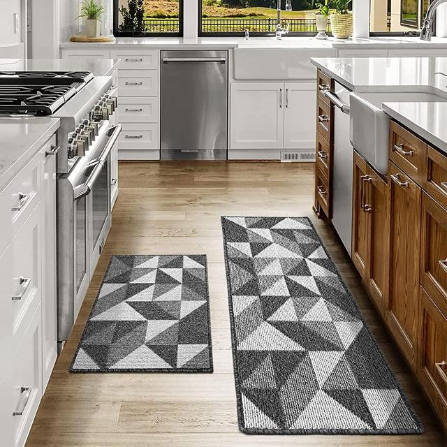 DEXI Kitchen Rugs and Mats Non-Slip Absorbent Mats for Kitchen Floor, Entryway, Hallway and Dining Room, Machine Washable Kitchen Rugs Set, 20"x32"+20"x47", Black