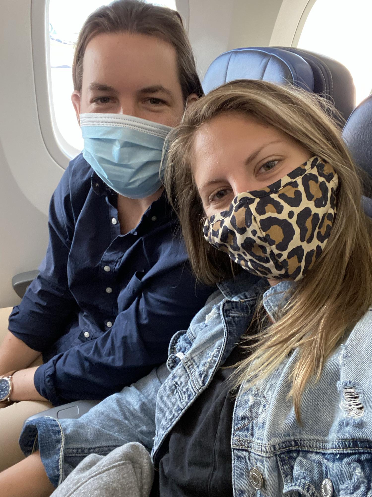 In flight, in masks!