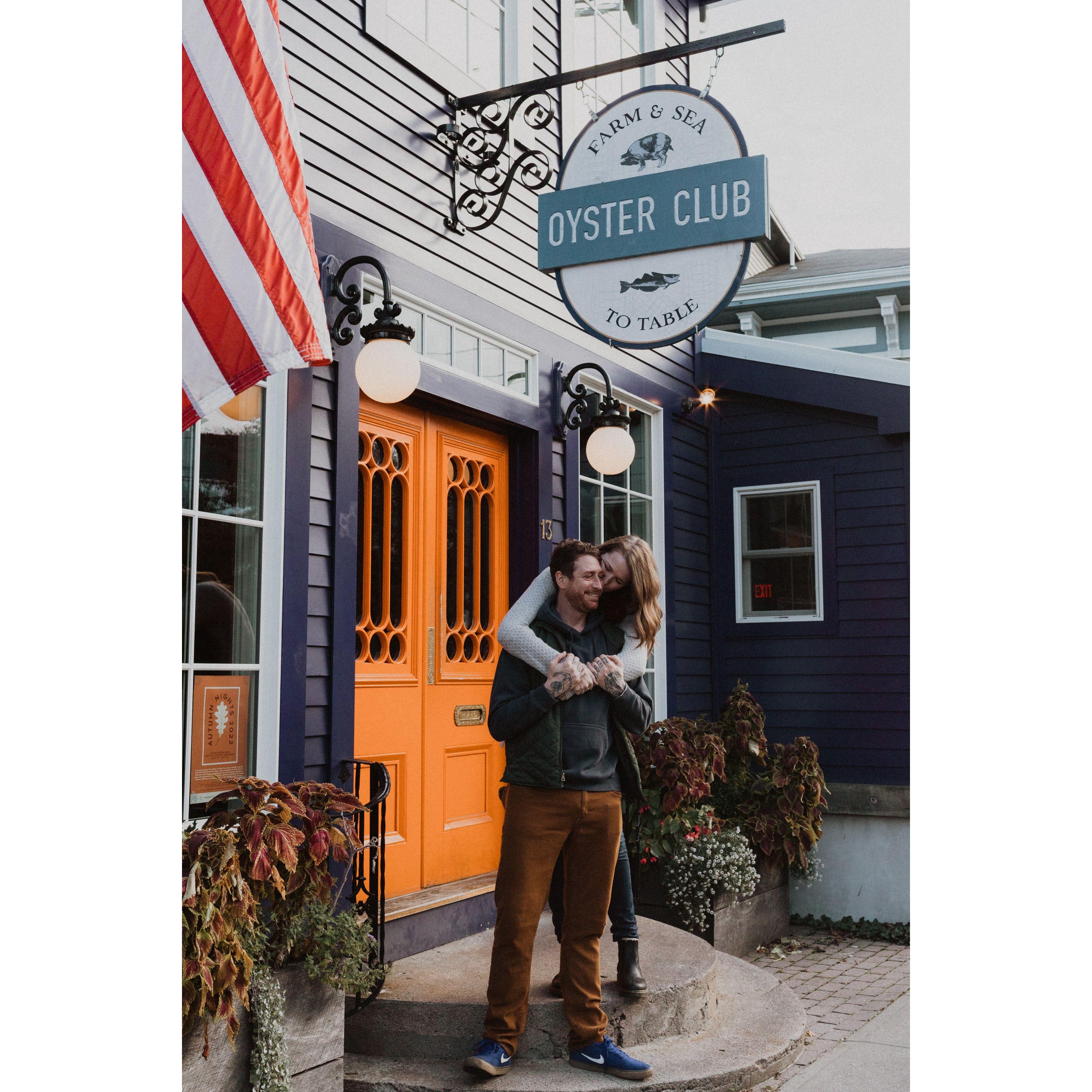 Outside the Oyster Club, where Albert proposed!