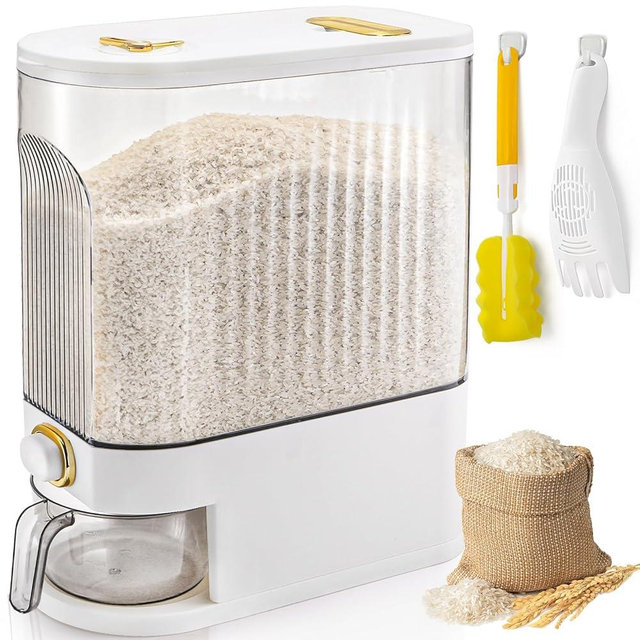 Cididu Clear Rice Holder Dispenser, 22 Lbs Large Grain Storage Container with Measuring Cup, Cylinder Household Food Dispenser Bucket Kitchen Organization for Cereal Oatmeal Coffee Bean Soybean Corn
