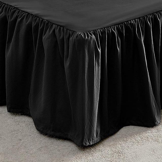 SLEEP ZONE Wrap Around Ruffled Bed Skirts Queen Size, Anti-Static Bedskirt Dust Ruffles with 15 inches Tailored Drop, Easy Fit, Wrinke Free and Fade Resistant, Black, Queen