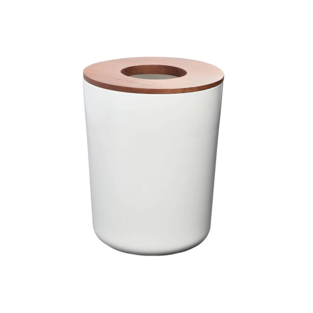 iDESIGN Eco Vanity Steel Bathroom Wastebasket with Paulownia Wood Lid