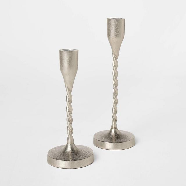 Set of 2 9"x3" Metal Taper Candle Holders Silver - Threshold™ designed with Studio McGee