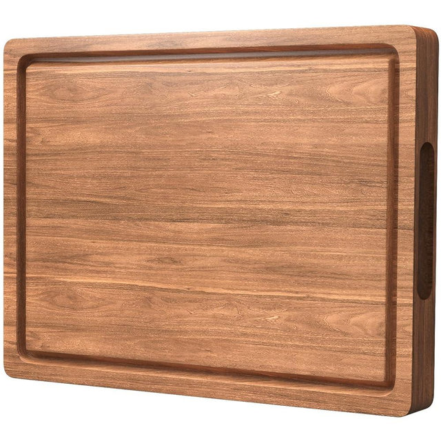 Acacia Wood Cutting Boards for Kitchen, 17x12 Inch Butcher Block with Deep Juice Grooves & Non-Slip Handle Reversible Chopping Board for Meat Cheese Vegetables