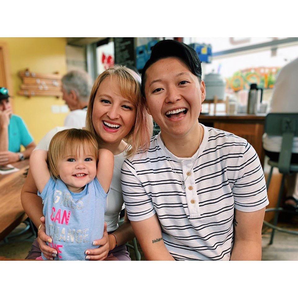 Our first hangout together with Saoirse ❤️ We went with Emily to the Children’s Museum. Picture description: Ashley, Anhthu and Saoirse pose together in a cafe all with big smiles on their face.