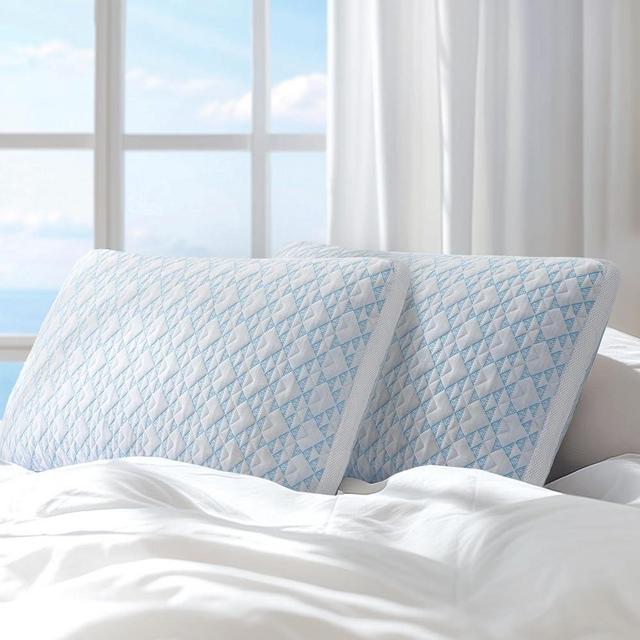 Shredded Memory Foam Cooling Soft Bamboo Viscose Pillows Queen Size Set of 2, Adjustable Hypoallergenic Hotel Quality Bed Pillows for Side, Back and Stomach Sleeper, Oeko-TEX Certified