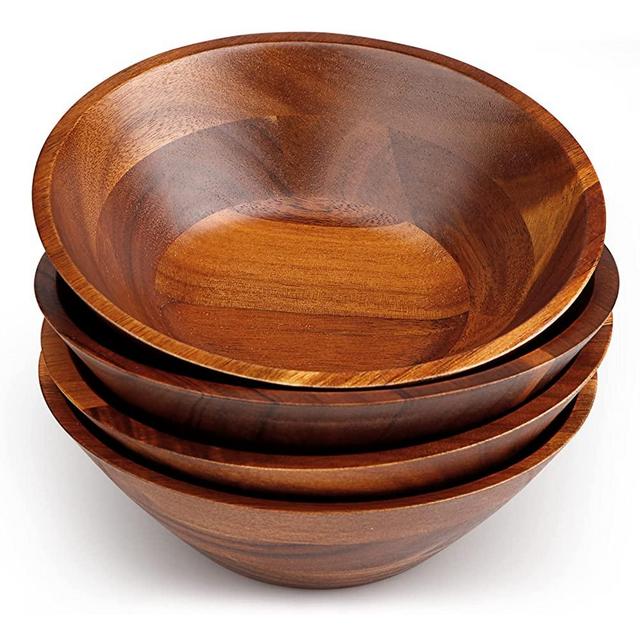 Acacia Wooden Salad Bowls Set of 4 Pieces,7” Salad Bowl,Light and Durable Serving Bowl for Containing Salads,Fruit, Soups, Cereal and More