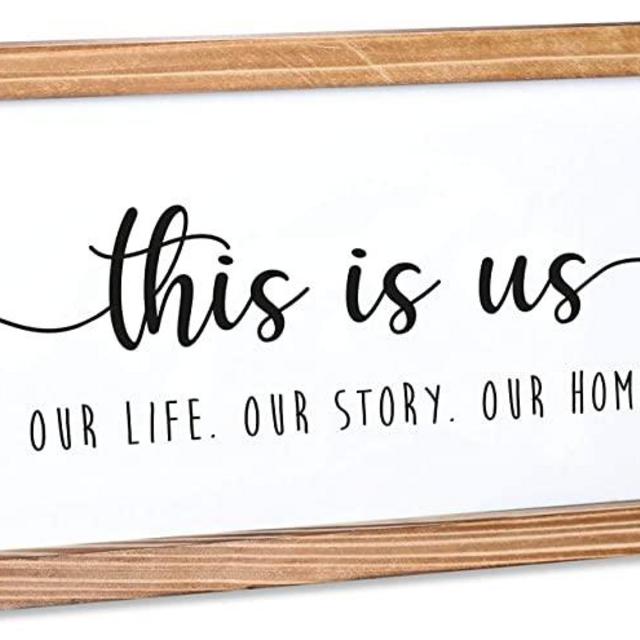 This Is Us Sign - Rustic Farmhouse Decor For The Home Sign - Wall Decorations For Living Room, Modern Farmhouse Wall Decor, Rustic Home Decor, Cute Room Decor With Solid Wood Frame - 8x17 Inch