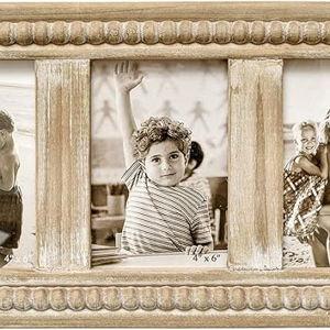 Rustic Distressed Picture Frames Collage with Decorative Beads, 3 Opening 4x6 Photo Frames Farmhouse Picture Frame for Table or Wall Hanging, Gift Idea for Family and Friends