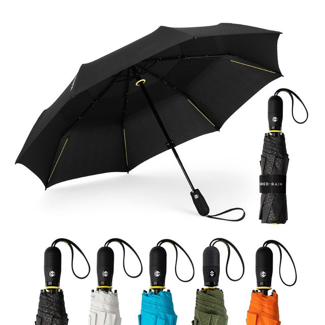 ShedRain Vortex Automatic Compact Folding Travel Umbrella – Push-Button Open & Close, Vented Double Canopy, Protects from Rain, Sun, & Wind