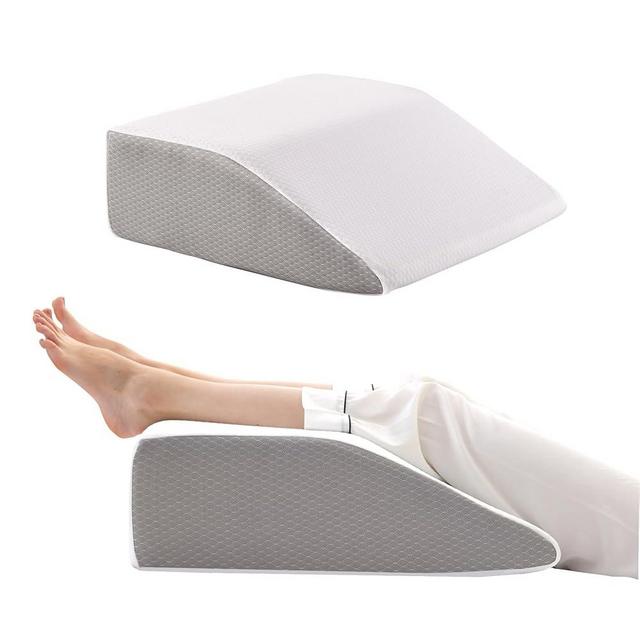 Bedluxe Leg Elevation Pillows, Leg Pillows for Sleeping, Cooling Gel Memory Foam Top, Wedge Pillow for Legs, Leg Wedges for Circulation, Swelling, After Surgery - Removable Cover (10 Inch, White/Grey)