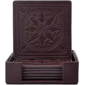 Drink Coasters,365Park PU Leather Coasters Set of 6 with Holder for Drinks Glasses-Functional and Decorative,Coffee